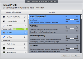 WinX Free MOV to WMV Converter screenshot 2