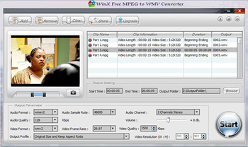 WinX Free MPEG to WMV Converter screenshot
