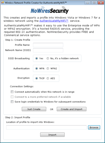 Wireless Network Profile Creator for AuthenticateMyWiFi screenshot