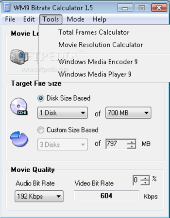 WM9 Bitrate Calculator screenshot 2