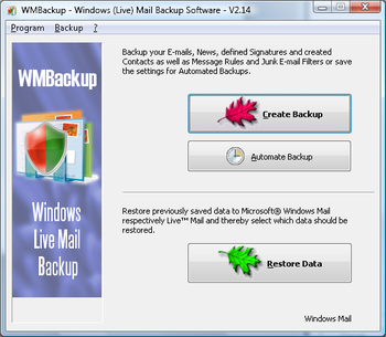 WMBackup - Windows Live Mail Backup Software screenshot