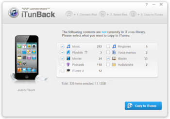 Wondershare iTunBack screenshot 2