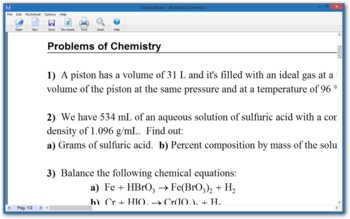 Worksheet Generator for Chemistry screenshot
