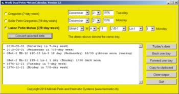 World Dual Petin-Meton Calendar Date Conversion Software screenshot