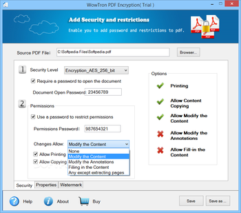 WowTron PDF Encryption screenshot