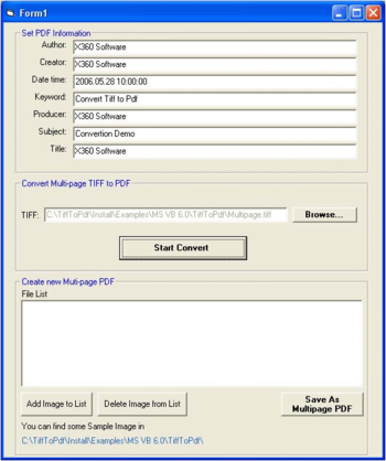 X360 Tiff to Pdf Image ActiveX Control screenshot