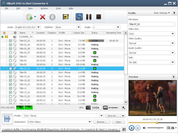 Xilisoft DVD to DivX converter screenshot