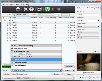 Xilisoft DVD to Zune Converter screenshot