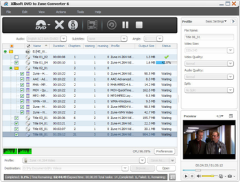 Xilisoft DVD to Zune Converter screenshot