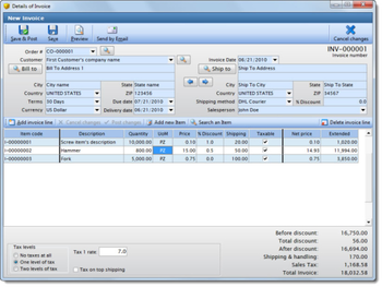 XL Invoice screenshot
