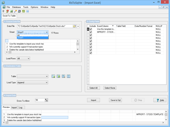 XlsToSqlite screenshot