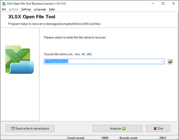 XLSX Open File Tool screenshot