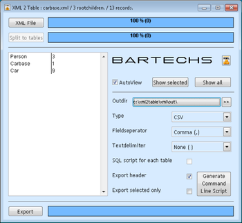 XML 2 Table screenshot