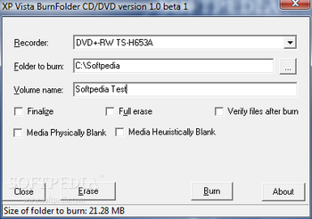 XP Vista Folder Burn screenshot