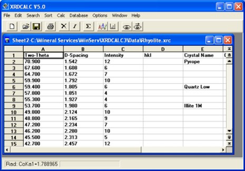 XRDCALC screenshot