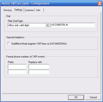 xtelsio TAPI for snom screenshot 2