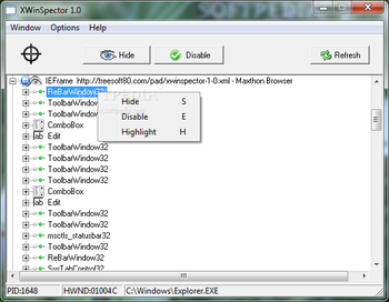 XWinSpector screenshot