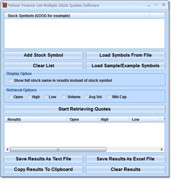 Yahoo! Finance Get Multiple Stock Quotes Software screenshot