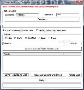 Yahoo! Mail Extract Email Addresses Software screenshot