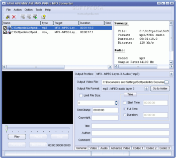 YASA AVI WMV MOV VOB to MP3 Converter screenshot