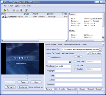 YASA AVI WMV MOV VOB to WMA Converter screenshot