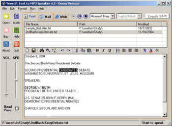 YeoSoft Text to MP3 Speaker screenshot
