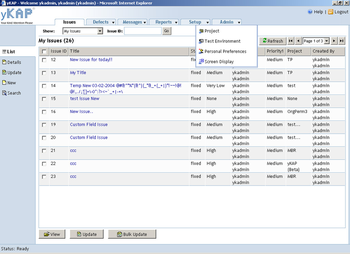 yKAP Bug Tracking / Issue Management Software screenshot