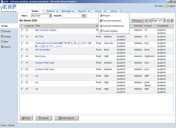yKAP Bug Tracking / Issue Management Software screenshot