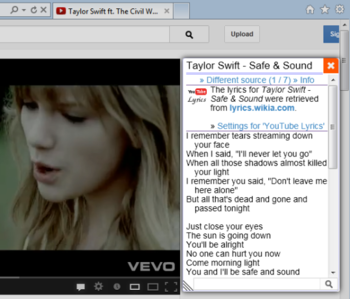 YouTube Lyrics For Internet Explorer  screenshot