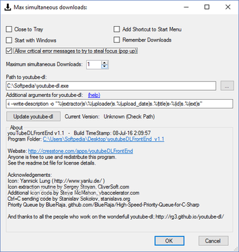 youtubeDLFrontEnd screenshot 2