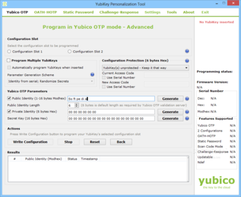 YubiKey Personalization Tool screenshot