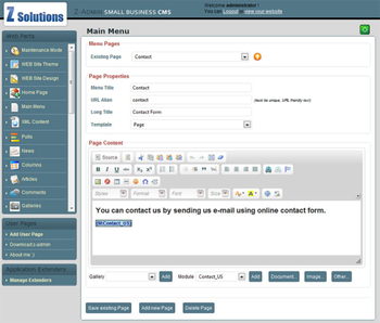 Z-Admin Small Business CMS screenshot