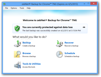 zebNet Backup for Chrome TNG screenshot