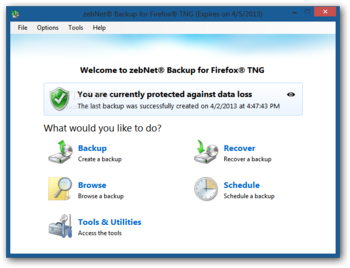 zebNet Backup for Firefox TNG screenshot