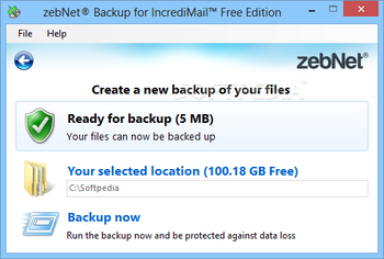 zebNet Backup for IncrediMail Free Edition screenshot 2