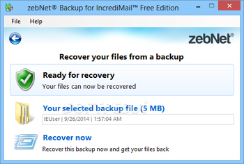 zebNet Backup for IncrediMail Free Edition screenshot 3