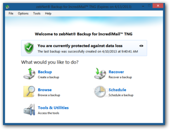 zebNet Backup for IncrediMail TNG screenshot