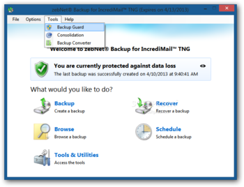 zebNet Backup for IncrediMail TNG screenshot 2