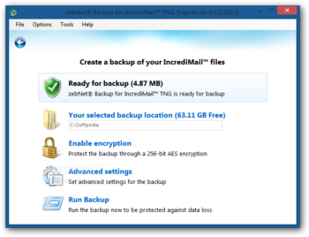 zebNet Backup for IncrediMail TNG screenshot 3