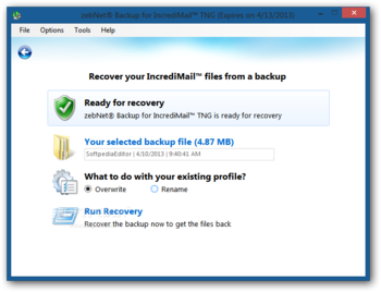 zebNet Backup for IncrediMail TNG screenshot 4