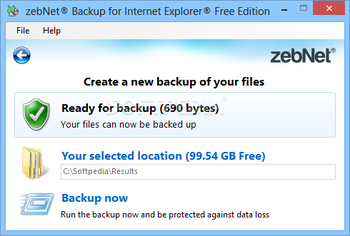 zebNet Backup for Internet Explorer Free Edition screenshot 2