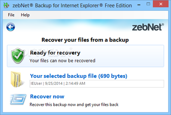 zebNet Backup for Internet Explorer Free Edition screenshot 3