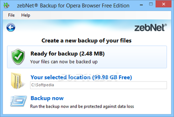zebNet Backup for Opera Browser Free Edition screenshot 2