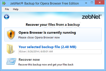 zebNet Backup for Opera Browser Free Edition screenshot 3