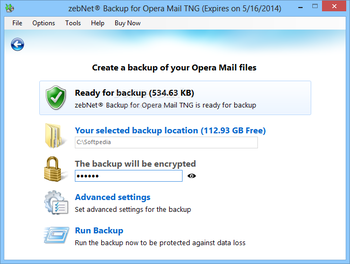 zebNet Backup for Opera Mail TNG screenshot 2