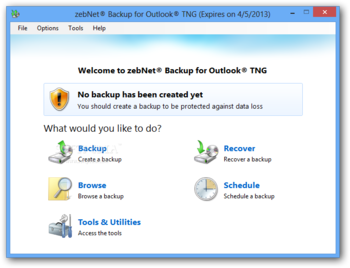 zebNet Backup for Outlook TNG (formerly Outlook Backup) screenshot