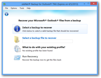 zebNet Backup for Outlook TNG (formerly Outlook Backup) screenshot 2