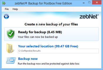 zebNet Backup for Postbox Free Edition screenshot 2