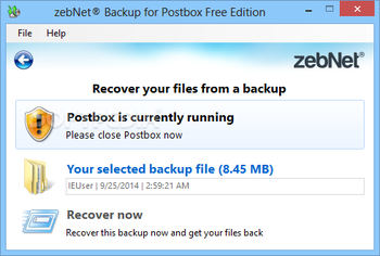 zebNet Backup for Postbox Free Edition screenshot 3