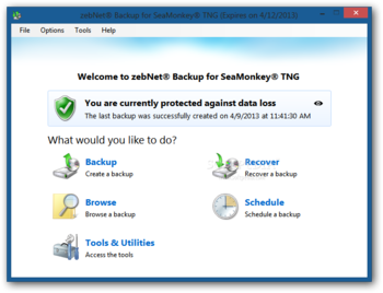 zebNet Backup for SeaMonkey TNG screenshot